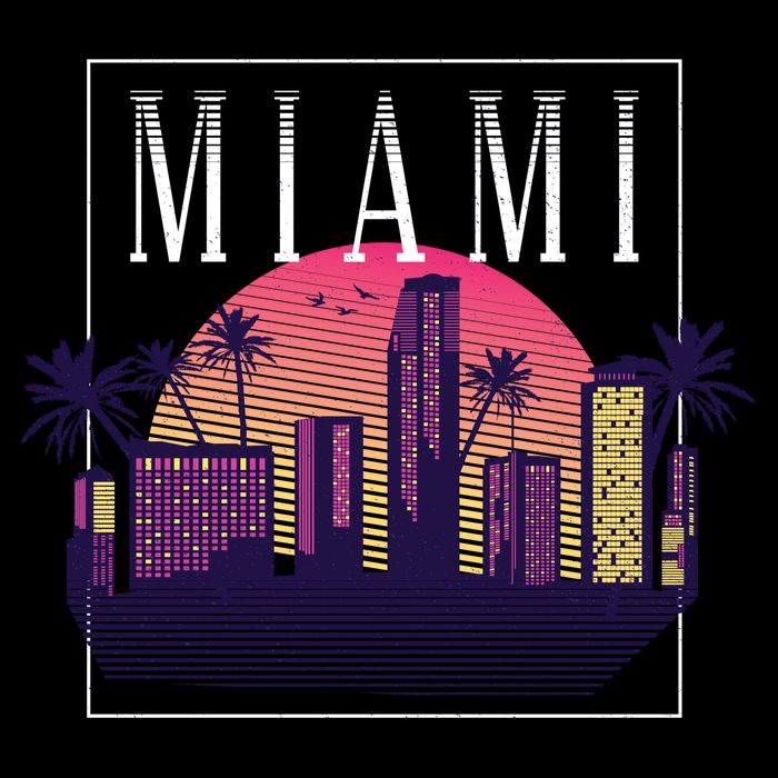 Miami Florida Retro Skyline Cooling Performance Crew T-Shirt
