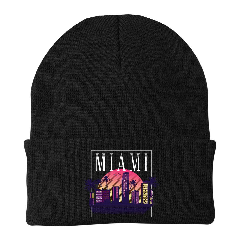 Miami Florida Retro Skyline Beanie