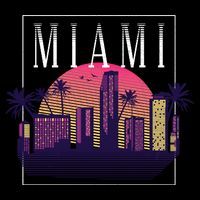 Miami Florida Retro Skyline Drawstring Bag