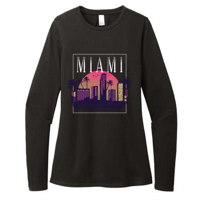 Miami Florida Retro Skyline Womens CVC Long Sleeve Shirt