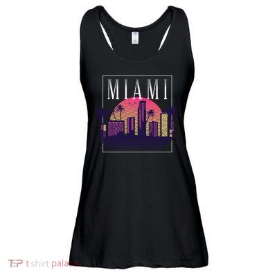 Miami Florida Retro Skyline Ladies Essential Flowy Tank