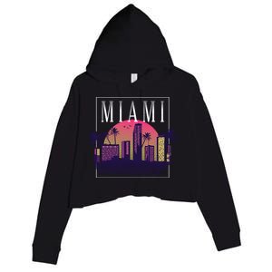 Miami Florida Retro Skyline Crop Fleece Hoodie