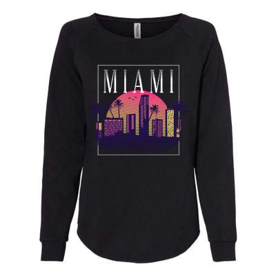 Miami Florida Retro Skyline Womens California Wash Sweatshirt