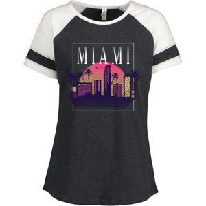 Miami Florida Retro Skyline Enza Ladies Jersey Colorblock Tee