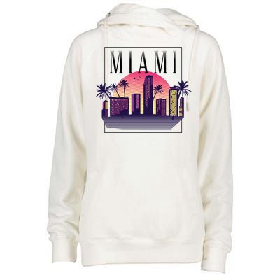 Miami Florida Retro Skyline Womens Funnel Neck Pullover Hood