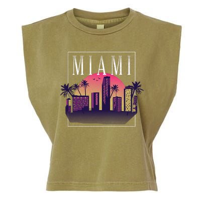 Miami Florida Retro Skyline Garment-Dyed Women's Muscle Tee