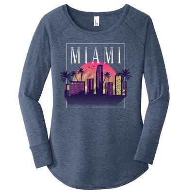 Miami Florida Retro Skyline Women's Perfect Tri Tunic Long Sleeve Shirt