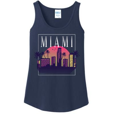 Miami Florida Retro Skyline Ladies Essential Tank