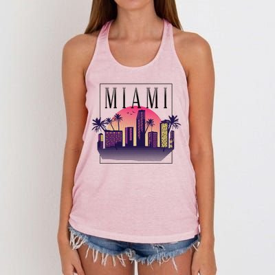 Miami Florida Retro Skyline Women's Knotted Racerback Tank