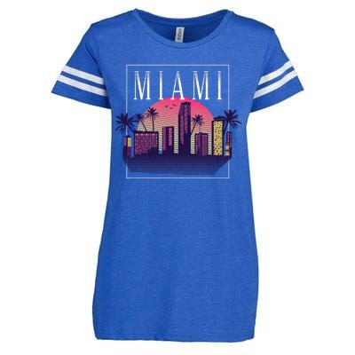 Miami Florida Retro Skyline Enza Ladies Jersey Football T-Shirt