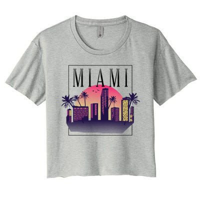 Miami Florida Retro Skyline Women's Crop Top Tee