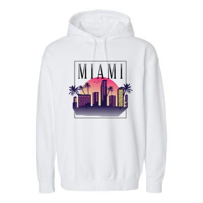 Miami Florida Retro Skyline Garment-Dyed Fleece Hoodie