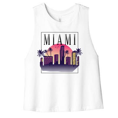 Miami Florida Retro Skyline Women's Racerback Cropped Tank