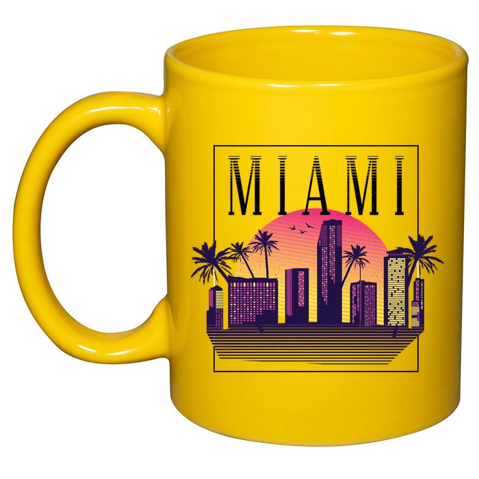Miami Florida Retro Skyline 11oz C Handle Ceramic Mug