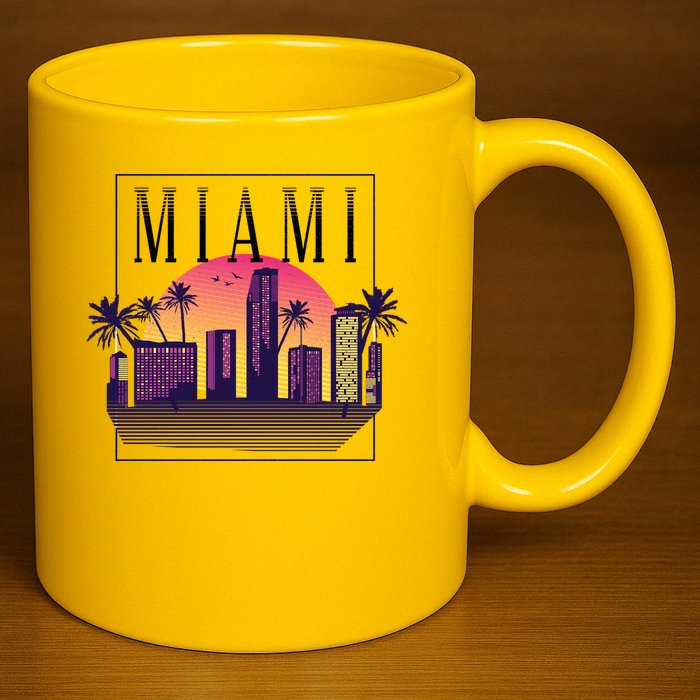 Miami Florida Retro Skyline 11oz C Handle Ceramic Mug