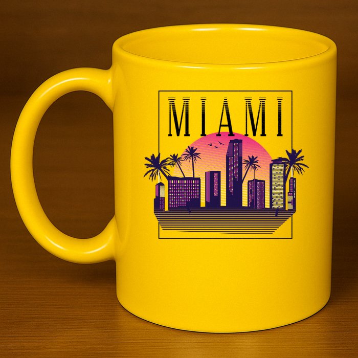 Miami Florida Retro Skyline 11oz C Handle Ceramic Mug