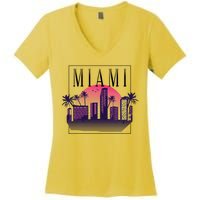 Miami Florida Retro Skyline Women's V-Neck T-Shirt