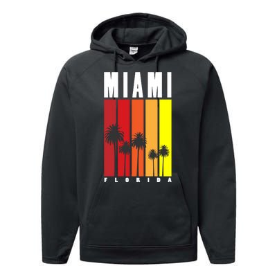 Miami Florida Vintage Stripes Performance Fleece Hoodie