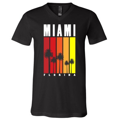 Miami Florida Vintage Stripes V-Neck T-Shirt