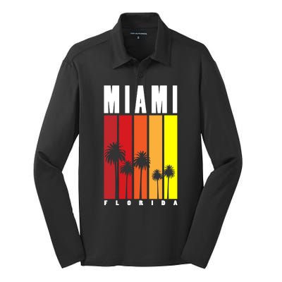 Miami Florida Vintage Stripes Silk Touch Performance Long Sleeve Polo