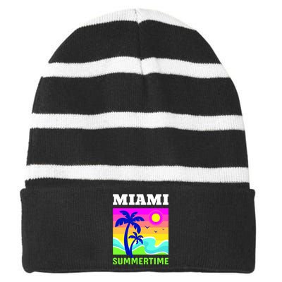 Miami Summertime Striped Beanie with Solid Band