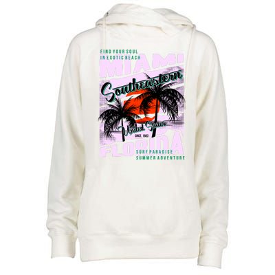 Miami Sunshine Florida Womens Funnel Neck Pullover Hood