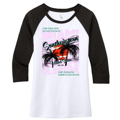 Miami Sunshine Florida Women's Tri-Blend 3/4-Sleeve Raglan Shirt