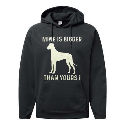 Mine Is Bigger Than Yours Fun Great Dane Dog German Mastiff Performance Fleece Hoodie