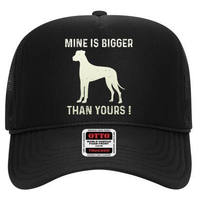 Mine Is Bigger Than Yours Fun Great Dane Dog German Mastiff High Crown Mesh Back Trucker Hat