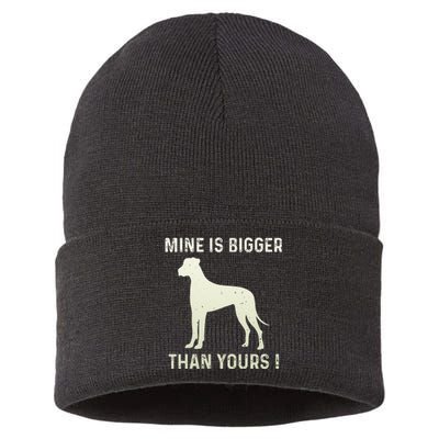 Mine Is Bigger Than Yours Fun Great Dane Dog German Mastiff Sustainable Knit Beanie