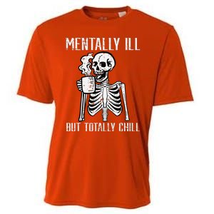 Mentally Ill But Totally Chill Skeleton Halloween Cooling Performance Crew T-Shirt