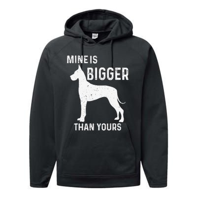 Mine Is Bigger Than Yours Funny Great Vintage Dane Dog Performance Fleece Hoodie