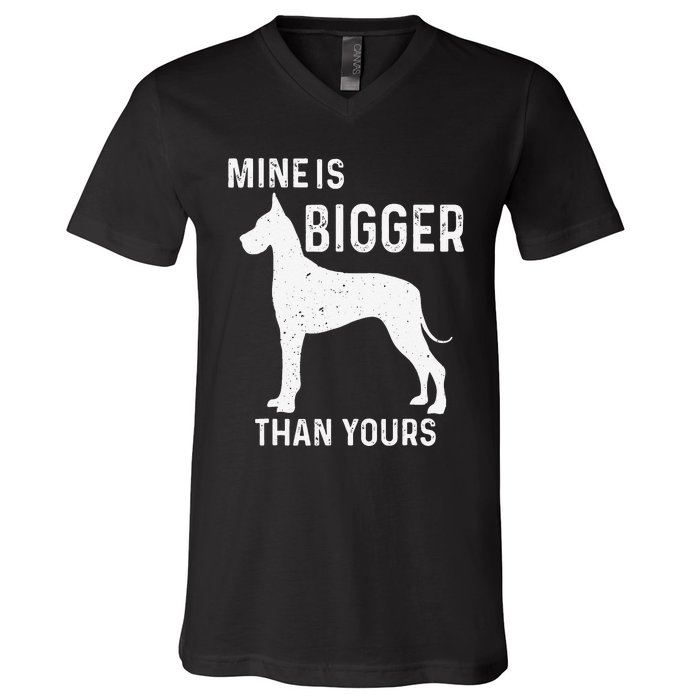 Mine Is Bigger Than Yours Funny Great Vintage Dane Dog V-Neck T-Shirt