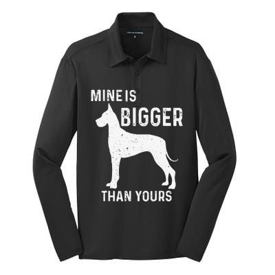 Mine Is Bigger Than Yours Funny Great Vintage Dane Dog Silk Touch Performance Long Sleeve Polo