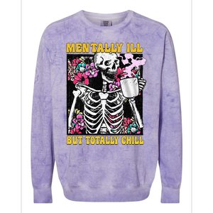 Mentally Ill But Totally Chill Coffee Skeleton Halloween Colorblast Crewneck Sweatshirt