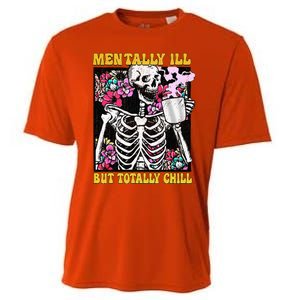 Mentally Ill But Totally Chill Coffee Skeleton Halloween Cooling Performance Crew T-Shirt