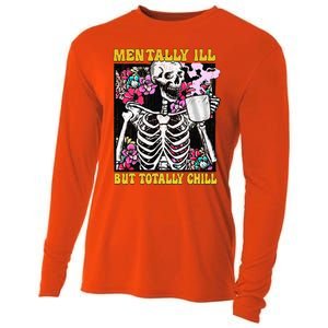 Mentally Ill But Totally Chill Coffee Skeleton Halloween Cooling Performance Long Sleeve Crew