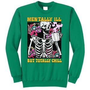 Mentally Ill But Totally Chill Coffee Skeleton Halloween Sweatshirt