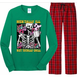 Mentally Ill But Totally Chill Coffee Skeleton Halloween Long Sleeve Pajama Set