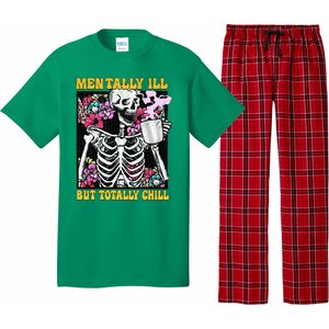 Mentally Ill But Totally Chill Coffee Skeleton Halloween Pajama Set