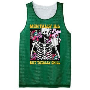 Mentally Ill But Totally Chill Coffee Skeleton Halloween Mesh Reversible Basketball Jersey Tank