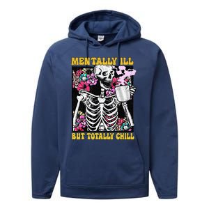 Mentally Ill But Totally Chill Coffee Skeleton Halloween Performance Fleece Hoodie