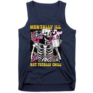 Mentally Ill But Totally Chill Coffee Skeleton Halloween Tank Top