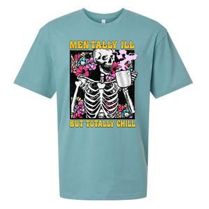 Mentally Ill But Totally Chill Coffee Skeleton Halloween Sueded Cloud Jersey T-Shirt