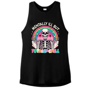 Mentally Ill But Totally Chill Pastel Skeleton Halloween Ladies PosiCharge Tri-Blend Wicking Tank