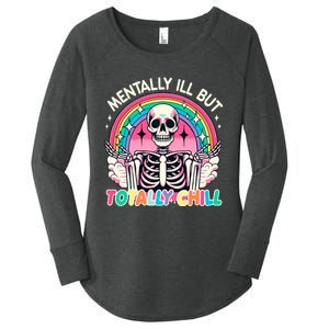 Mentally Ill But Totally Chill Pastel Skeleton Halloween Women's Perfect Tri Tunic Long Sleeve Shirt