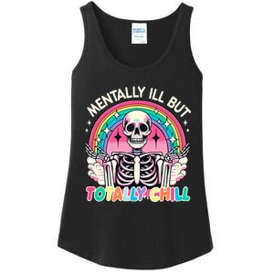 Mentally Ill But Totally Chill Pastel Skeleton Halloween Ladies Essential Tank