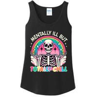 Mentally Ill But Totally Chill Pastel Skeleton Halloween Ladies Essential Tank