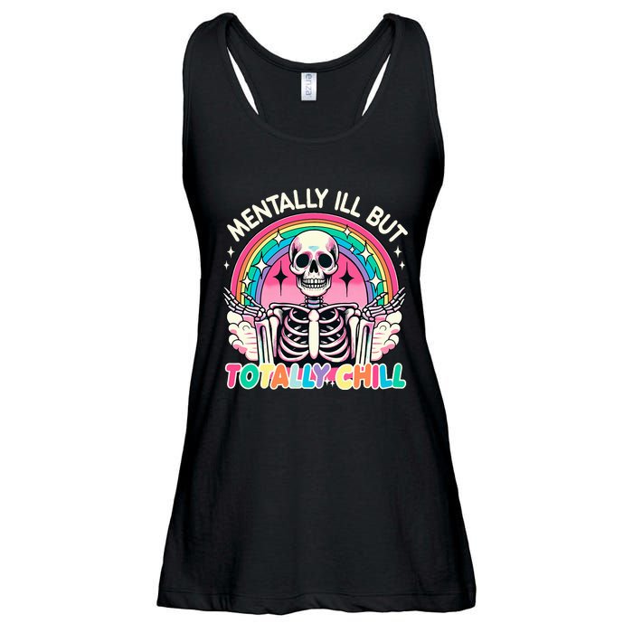 Mentally Ill But Totally Chill Pastel Skeleton Halloween Ladies Essential Flowy Tank