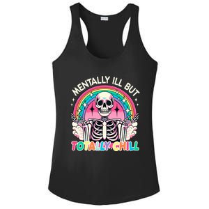 Mentally Ill But Totally Chill Pastel Skeleton Halloween Ladies PosiCharge Competitor Racerback Tank